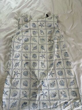 H&M White Mini Dress with Blue Seashell Print